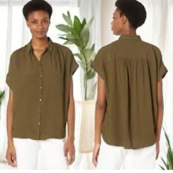 Madewell Women's Central Drapey Shirt Kale Green Size M Short Sleeve - Picture 1 of 6